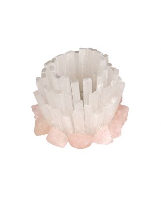 Selenite Candle Holder Wht Pink 