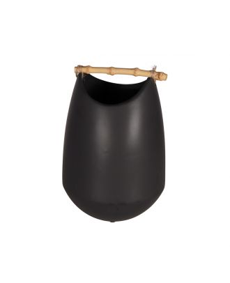 Vase W/Bamboo Handle Matte Blk