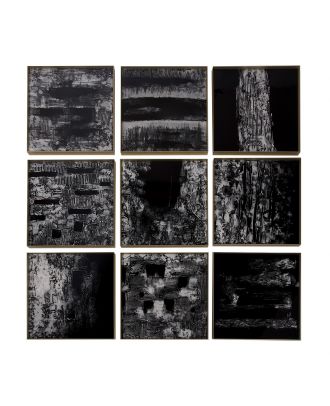 Abstract Handpainted Wall Panel Black And White  9Pc Set