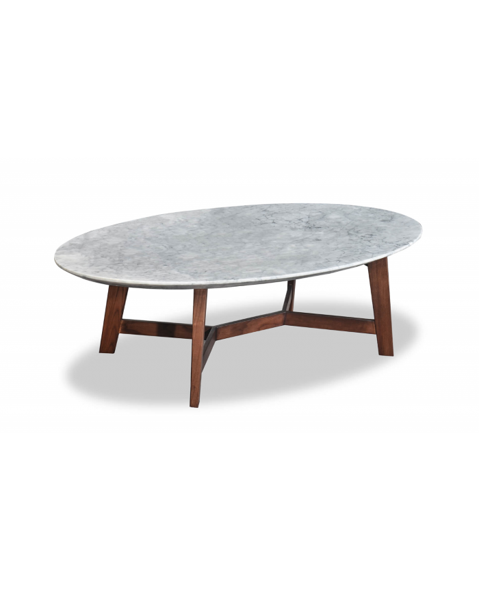 COFFEE TABLE OVAL MARBLE TOP WOOD LEGS 140*80*42(CM)